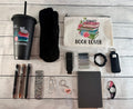 Black mini book lover gift bundle with bookmarks, pens, sticky notes, socks and more