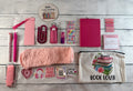 Pink mini book lover gift bundle with bookmarks, pens, sticky notes, socks and more